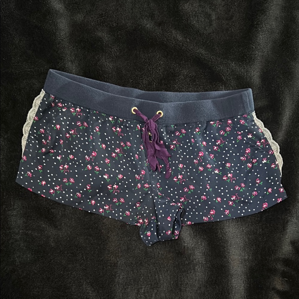 Juicy Couture Navy Floral Lace-Trim Sleep Shorts